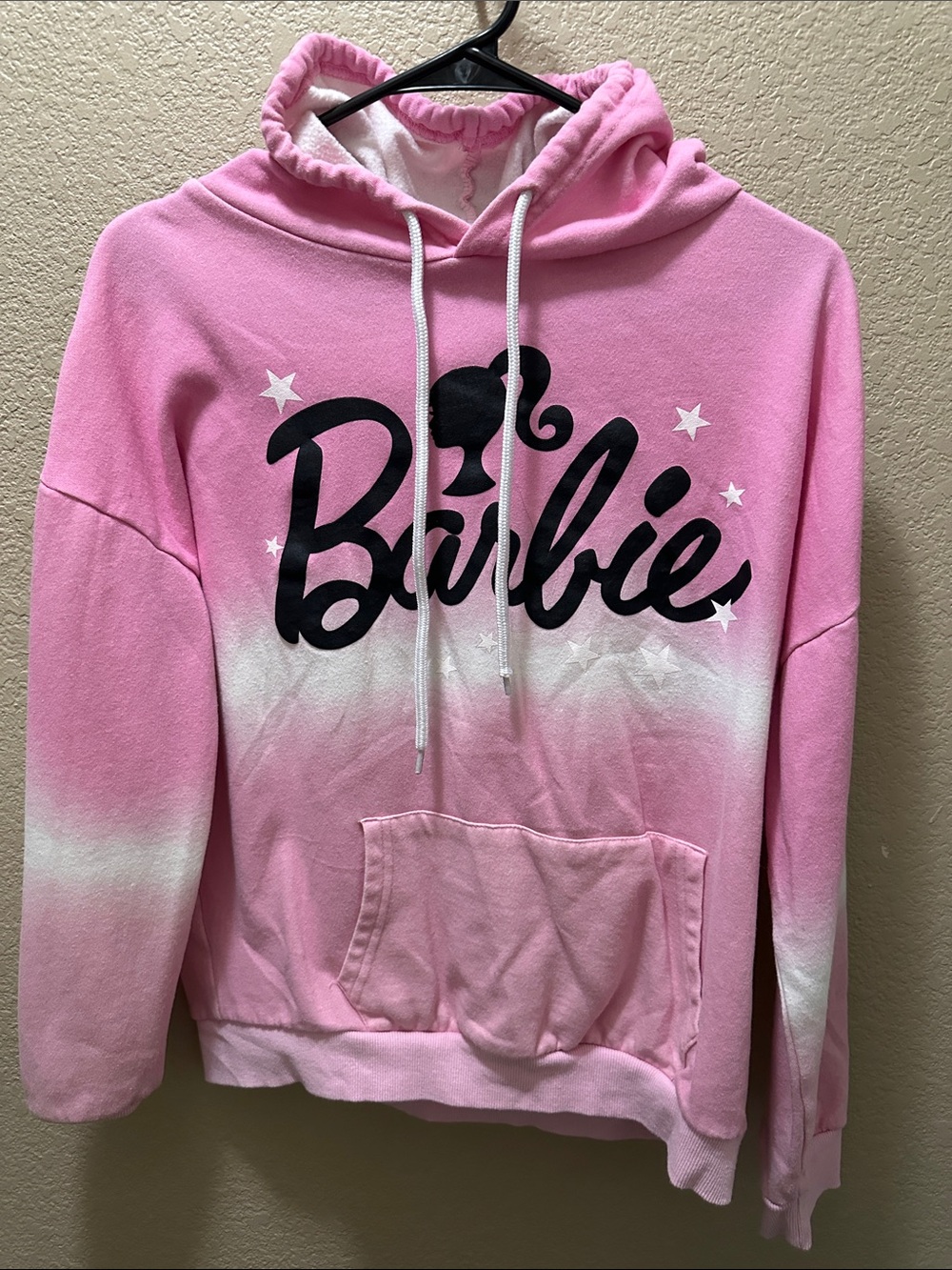 Barbie Pink and White Ombre Hoodie with Black Logo